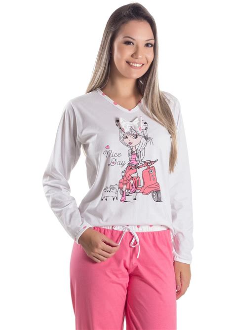 Pijama Plus Size Feminino Algodão Longo Nice Day Na Amora Doce
