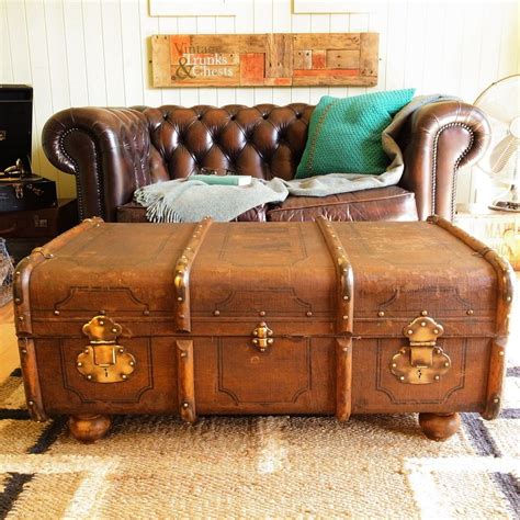 Take a look at a steamer trunk coffee table by vintique wood. VINTAGE STEAMER TRUNK CHEST banded railway LUGGAGE ...