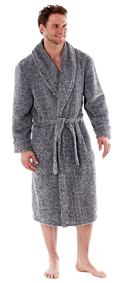 Luxury Mens Grey Marl Fleece Dressing Gown Gents Bath Robe House Coat