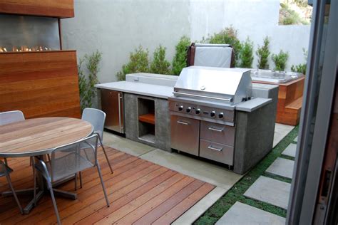 Cast Concrete Outdoor Kitchen With Stainless Steel Grill Hgtv