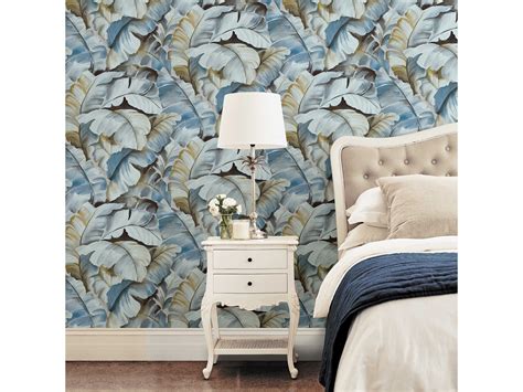 brewster home fashions advantage mardan light blue banana leaf wallpaper bhf2835sy5153p