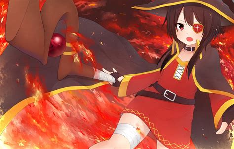 Wallpaper Kawaii Explosion Fire Flame Girl Hat Anime Asian