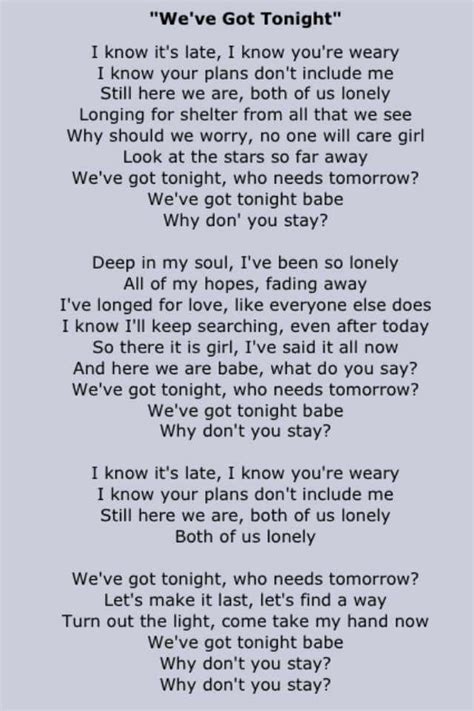 we ve got tonight music quotes lyrics great song lyrics lyrics