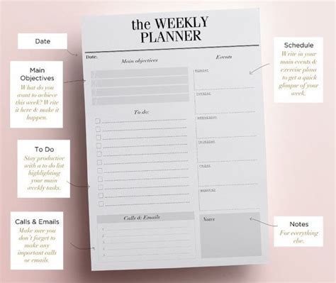 Weekly Planner Printable Detailed Week In Review Desk Pad Etsy In
