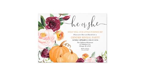 Little Pumpkin Fall Gender Reveal Floral Invitation