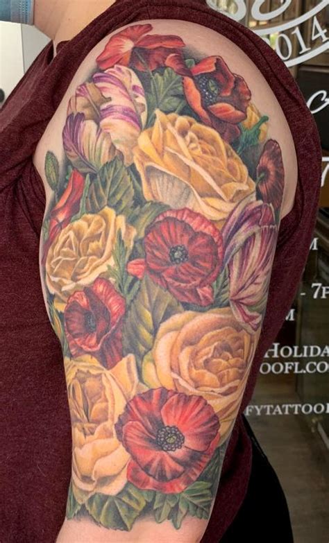 Floral Half Sleeve By Pepper Tattoos