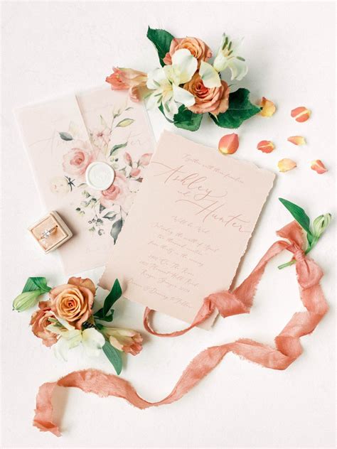 Floral Vellum Wrap Wedding Invitation On Dusty Rose Modern Calligraphy