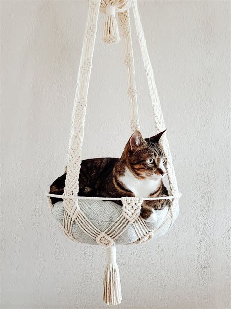 Macrame Cat Hammock Hanging Cat Bed Handmade Kitty Swing Cat