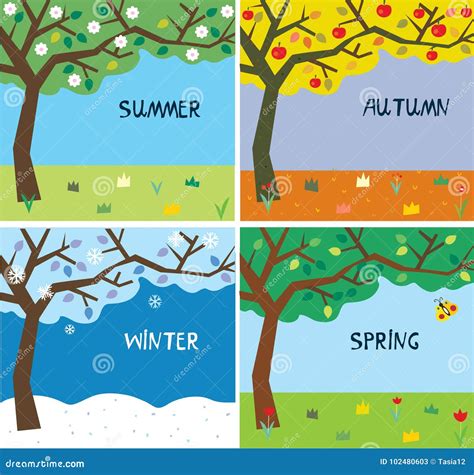 Tree And Landscape In Four Seasons Stock Vector Illustration Of