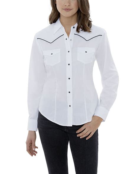 Ely Cattleman Womens White Piping Long Sleeve Western Shirt Plus