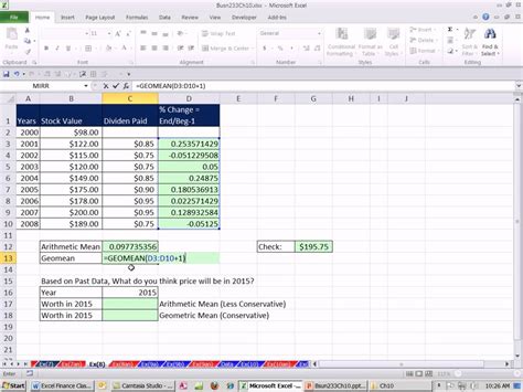 Excel Finance Class Using Geometric Mean Arithmetic Mean To Estimate Future Returns Youtube