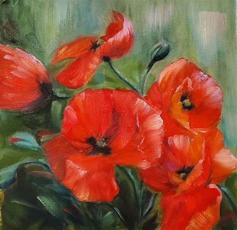 Red Poppy Original Oil Painting Red Flower Wall Art 12x12 Etsy