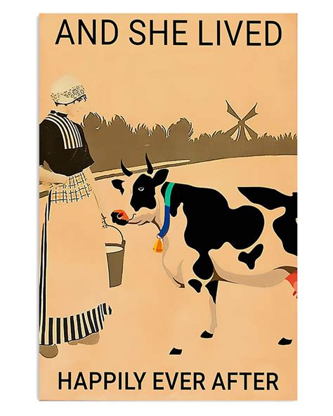 Farming Cow Cattle She Lived Happily Farmer Poster Teeuni