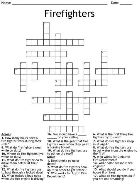 Fire Safety Crossword Puzzle Wordmint