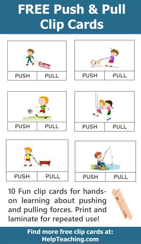 FREE Push And Pull Clip Card Printables For Learning About Forces Clip