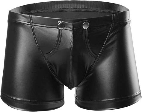 Men S Sexy Faux Leather Boxer Short Brief Low Rise Pouch Trunks Underwear Metallic Wetlook