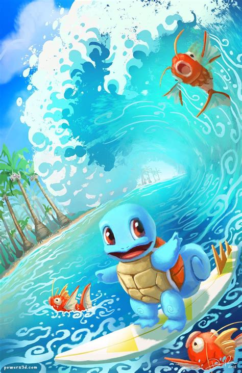Surfing Squirtle Art Print Etsy Cool Pokemon