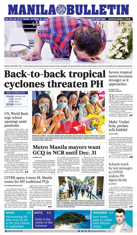 Manila Bulletin October 30 2020 Newspaper Get Your Digital Subscription