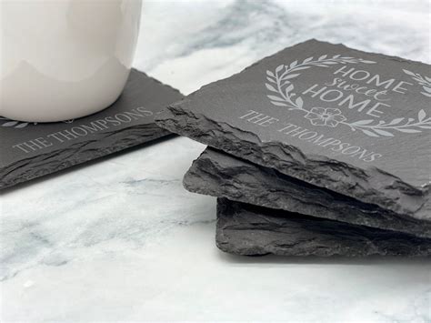 Personalized Slate Coasters Set Of 4 Laser Engraved Slate Etsy