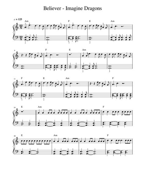 Imagine Dragons Believer Easy Piano Sheet Music For Piano