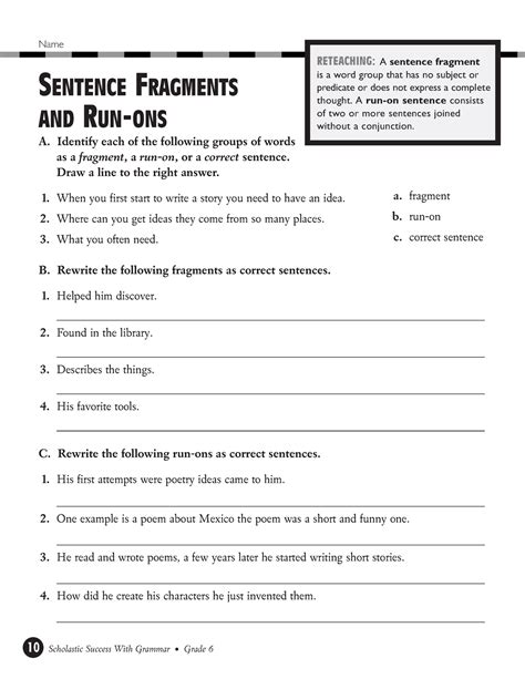 Sentences Run Ons Fragments Practice 3 Name Sentence Fragments And