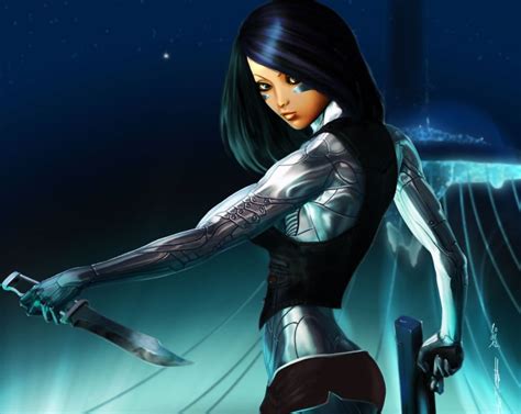 Girl Fantasy Art Weapon Gun Knife Warrior Cyborg Robot Sci Fi Wallpaper