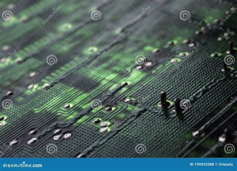 Green Electronic Circuit Board With Electrical Components Stock Photo