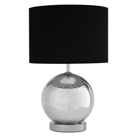 Table Lamp Black Shade Silver Glass Chrome Base Living Room Bedroom