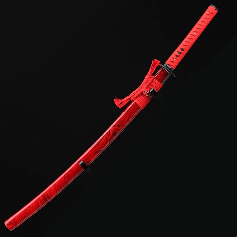 red katana handmade japanese samurai sword spring steel with red blade and scabbard truekatana