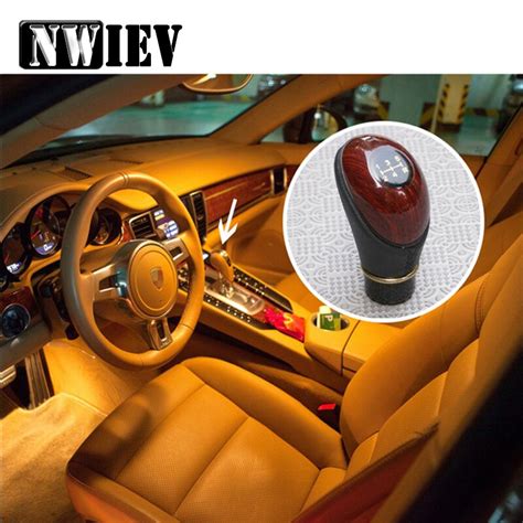 Nwiev Car Manual Shift Lever Gear Knob Artificial Peach Wood Gear Head