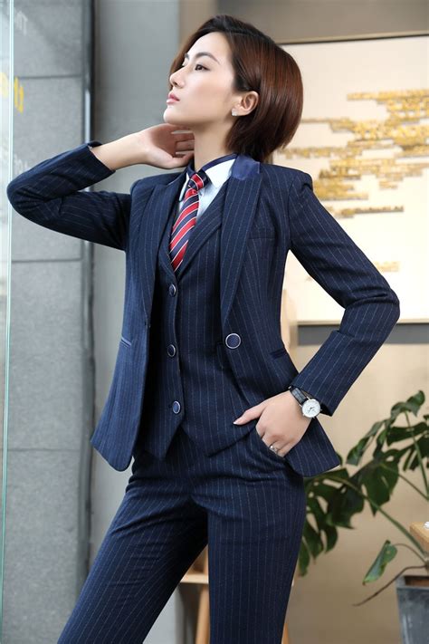 Formal Women Business Suits Ladies 3 Piece Vest Pant And Jacket Set