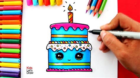 Cómo Dibujar Y Pintar Una Torta De CumpleaÑos Kawaii How To Draw A