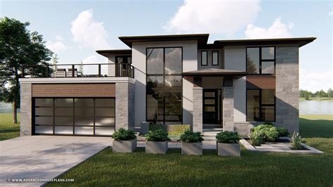 4 Bedroom 15 Story Modern Prairie House Plan With Party Deck Over
