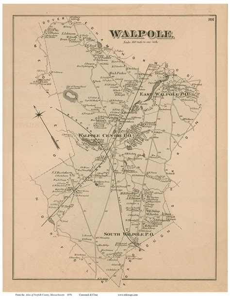 Walpole Massachusetts 1876 Old Town Map Reprint Norfolk Co Old Maps