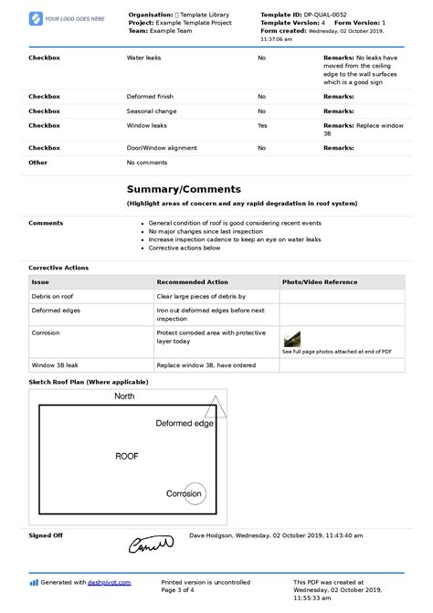 Roof Inspection Checklist Template Better Than Pdf Form