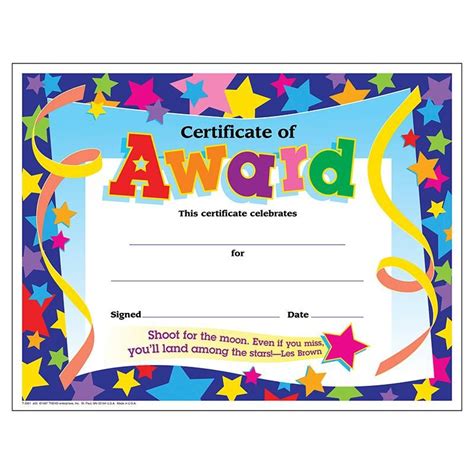 Certificate Of Award Stars 30pk Free Certificate Templates