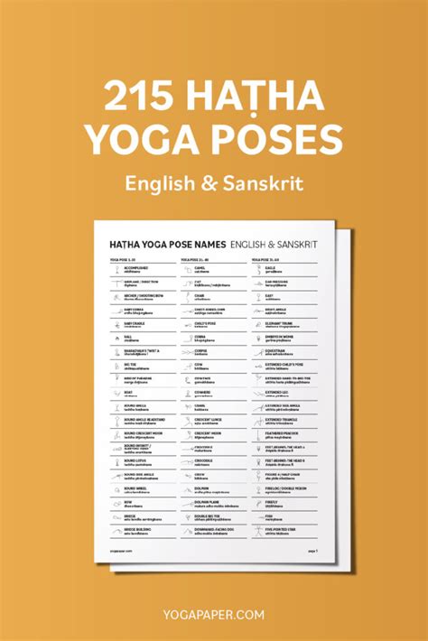 Yoga Poses In English And Sanskrit Yoga Paper