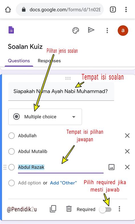 Cara Membina Soalan Kuiz Online dengan Google Form