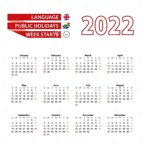 Calendar 2022 In English Language With Public Holidays The Country Of