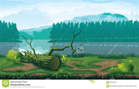 Horizontal Seamless Background Of Landscape With River Forest And