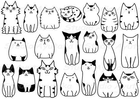 20 Funny Doodle Cats Bundle Line Art Svg Png Etsy