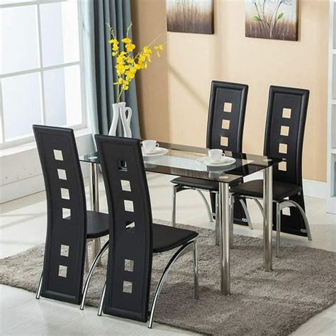 Modern 5 Piece Dining Table Set Tempered Glass Transparent Dining Table