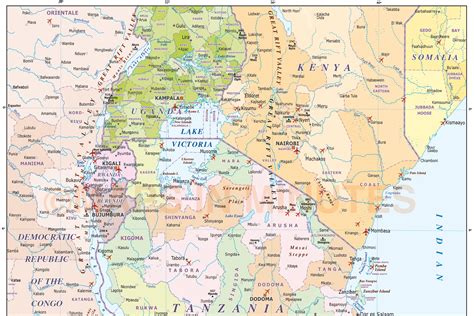 Tanzania Digital Vector Political Country Map First Level Divisions In