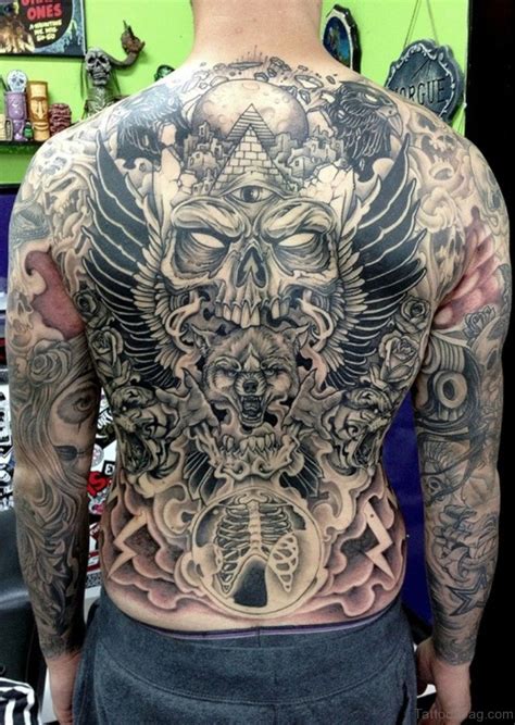 This design would be a perfect skull back tattoo. 57 Fair Spine Tattoos For Back