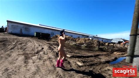 Naked Russian Girl Walks On The Farm