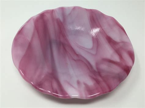 Pink Fused Glass Bowl Streaky Pink Scalloped Art Glass Etsy