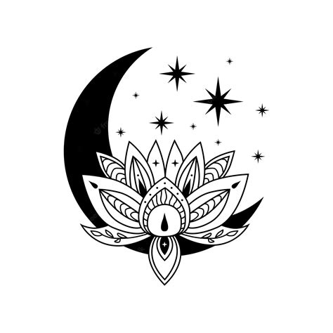Premium Vector Lotus Flowers With Crescent Moon And Stars