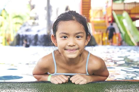 Happy Little Asian Girl At The Pool Stock Image Image Of Playing Healthy 146982281