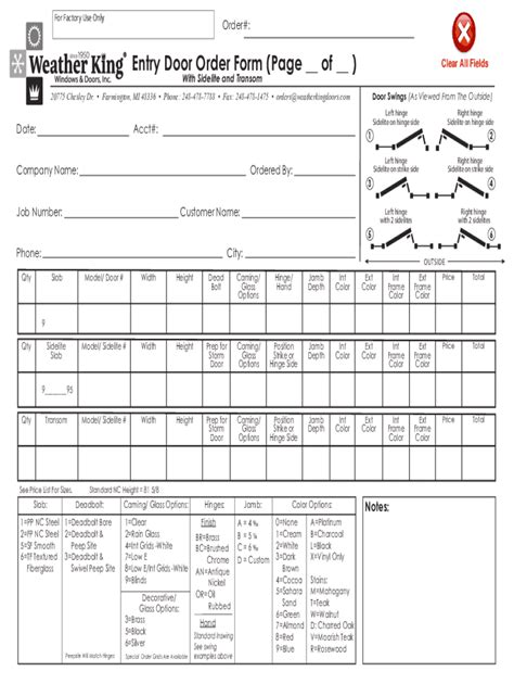 Fillable Online Entry Door Order Form Page Of