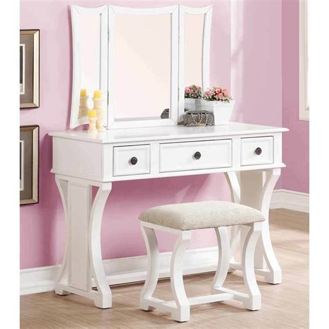 Tri Folding Mirror Curved Lines Vanity Makeup Table Bench